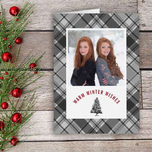 Warm Winter Wishes Plaid Spruce Photo Christmas Holiday Card
