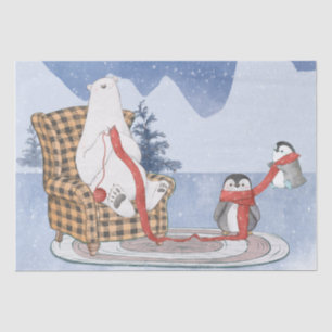 Warm Winter Wishes Polar Bear Knitting Red Scarf  Tissue Paper