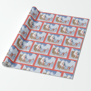 Warm Winter Wishes Polar Bear Knitting Red Scarf Wrapping Paper