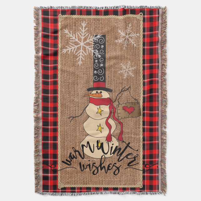 Warm Winter Wishes - Snowman Throw Blanket (Front Vertical)