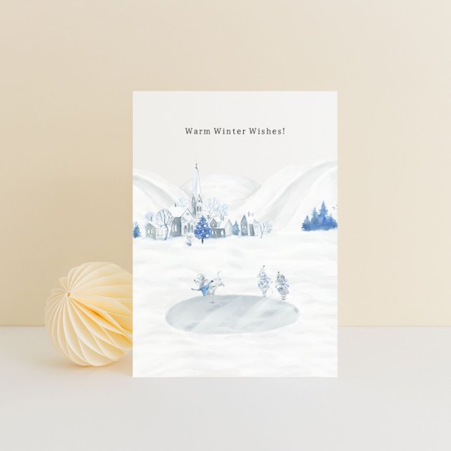 Warm Winter Wishes Winter Village Cute Mice Postcard (Creator Uploaded)