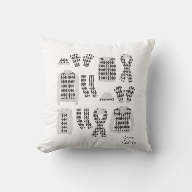 Warm Wishes Argyle Pattern Items Pillow - Grey (Front)