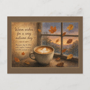 Warm Wishes Autumn Latte by the Window Postcard