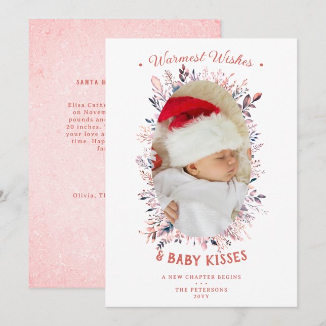 Warm Wishes Baby Kisses Holidays Pink Announcement (Front/Back)