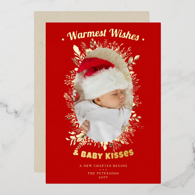 Warm Wishes Baby Kisses Red Floral Holiday Photo (Front/Back)
