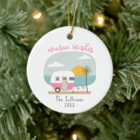 Warm Wishes Beach Pink Camper Flamingo