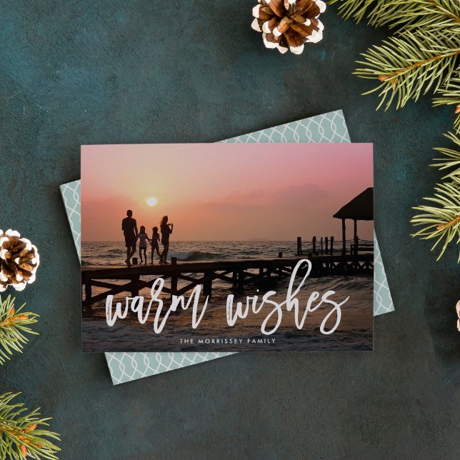 Warm Wishes Brush Lettered Photo Holiday Card (Creator Uploaded)