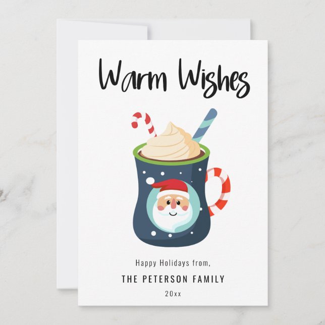 Warm Wishes Christmas Cocoa Mug Flat Holiday Card (Front)