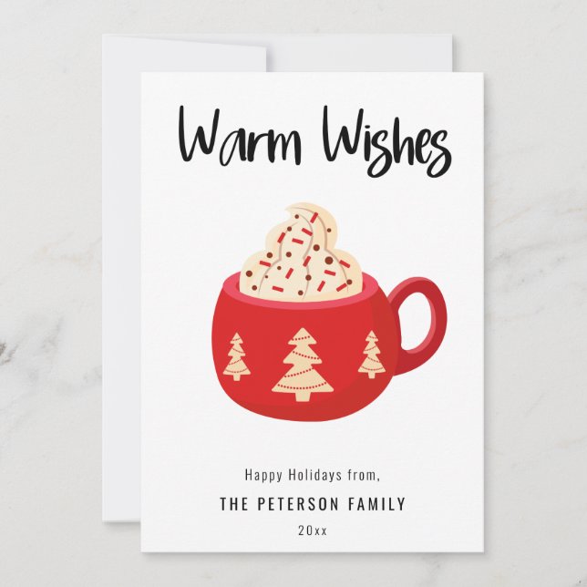 Warm Wishes Christmas Cocoa Mug Flat Holiday Card (Front)