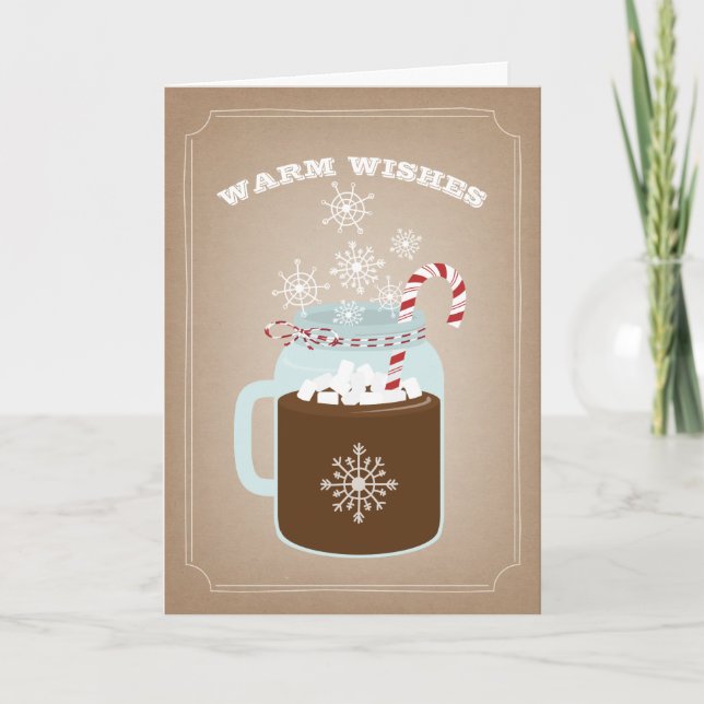 Warm Wishes Christmas Mason Jar Hot Chocolate Holiday Card (Front)
