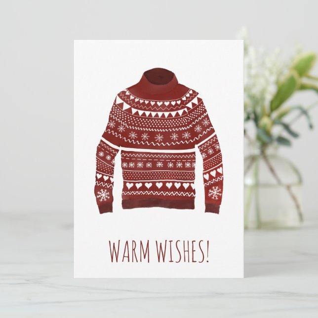 Warm Wishes Christmas sweater Holiday Card (Standing Front)