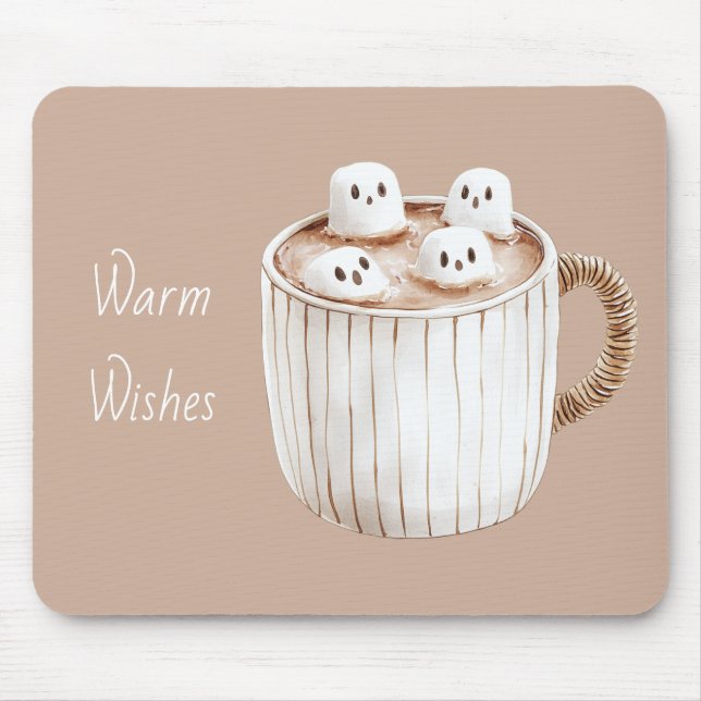 Warm Wishes Cocoa Brown Mug Marshmallows Mouse Mat (Front)