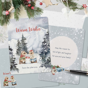 Warm Wishes Cosy Mice Tea Party Winter Wonderland Holiday Card