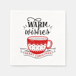 Warm Wishes Cup Hot Coffee Cocoa Xmas Lettering  Napkin