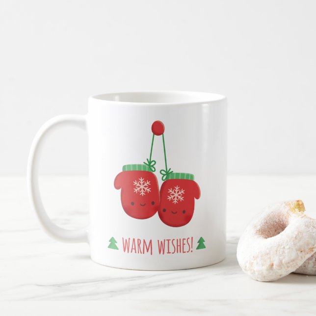 Warm Wishes Cute Christmas Snowflake Mittens Coffee Mug (With Donut)