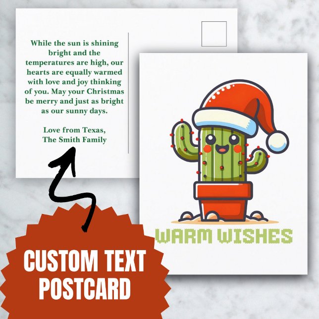 Warm Wishes Cute Santa Christmas Cactus Holiday Postcard (Warm Wishes Cute Santa Christmas Cactus Holiday Postcard)