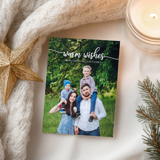 Warm Wishes Cute Script Unique Photo Christmas Postcard (Creator Uploaded)