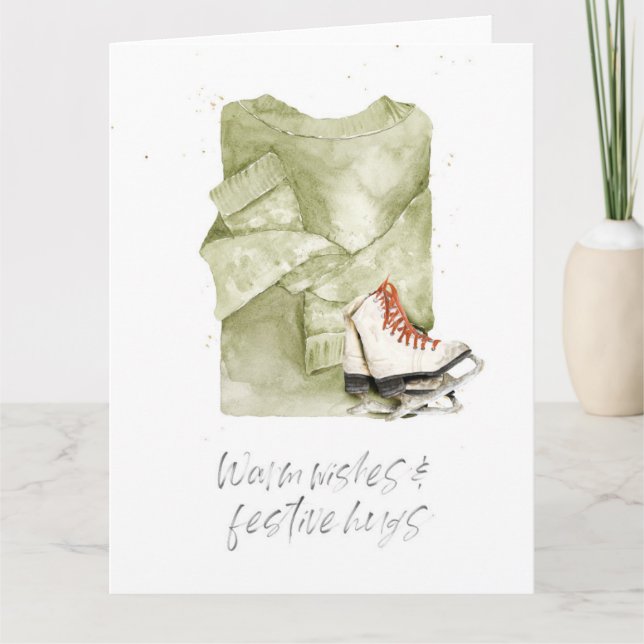 Warm Wishes & Festive Hugs Watercolor Card (Front)