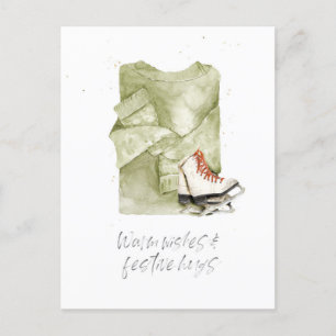 Warm Wishes & Festive Hugs Watercolor Holiday Postcard