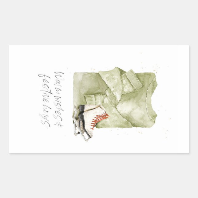 Warm Wishes & Festive Hugs Watercolor Rectangular Sticker (Front)