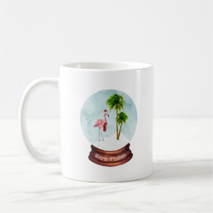 Warm Wishes Flamingo Palm Trees Snow Globe Coffee Mug