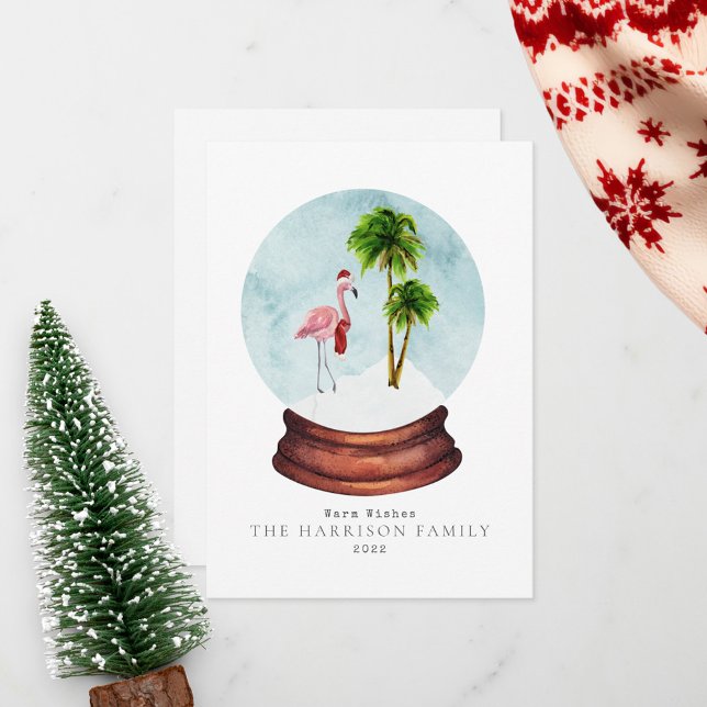Warm Wishes Flamingo Snow Globe Christmas Holiday Card (Creator Uploaded)
