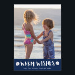 Warm Wishes Florida Beach Family Photo Christmas Holiday Card<br><div class="desc">Christmas holiday cards in a modern beach nautical "warm wishes" navy blue and white sand dollar design. Customise with your photo and names. This beach Christmas holiday card reverses to a navy blue and white nautical stripe design on the back. I can modify this card to a different colour to...</div>