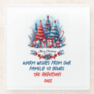 Warm wishes from our family to yours glass coaster