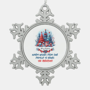 Warm wishes from our family to yours snowflake pewter christmas ornament
