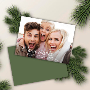 Warm Wishes   Full Photo Fern Green Christmas Holiday Card