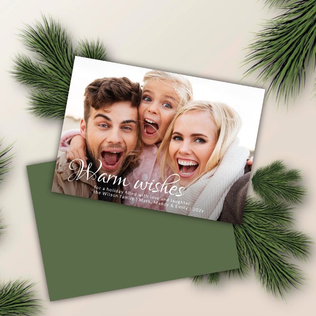Warm Wishes | Full Photo Fern Green Christmas Holiday Card (Creator Uploaded)
