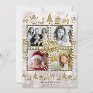 Warm Wishes Gold & White Sparkle Holiday 4 Photo