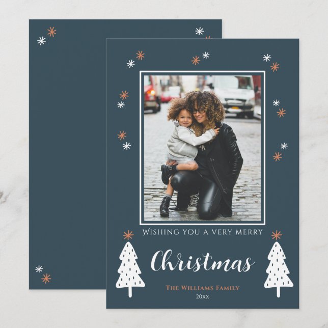 Warm Wishes Green Christmas Photo Card  (Front/Back)
