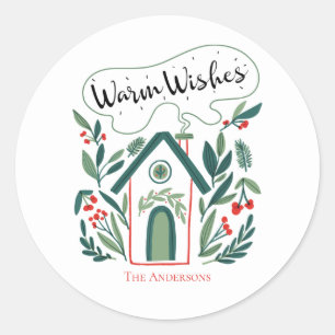Warm Wishes Holiday Home Classic Round Sticker
