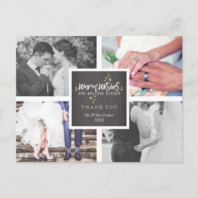 Warm Wishes Holiday Kisses | Mistletoe Thank You Postcard (Front)