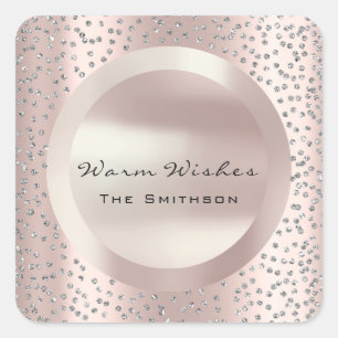 Warm Wishes Holiday New Year Rose Glitter Square Sticker