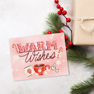 Warm Wishes Hot Cocoa Candy Cane Holiday Postcard