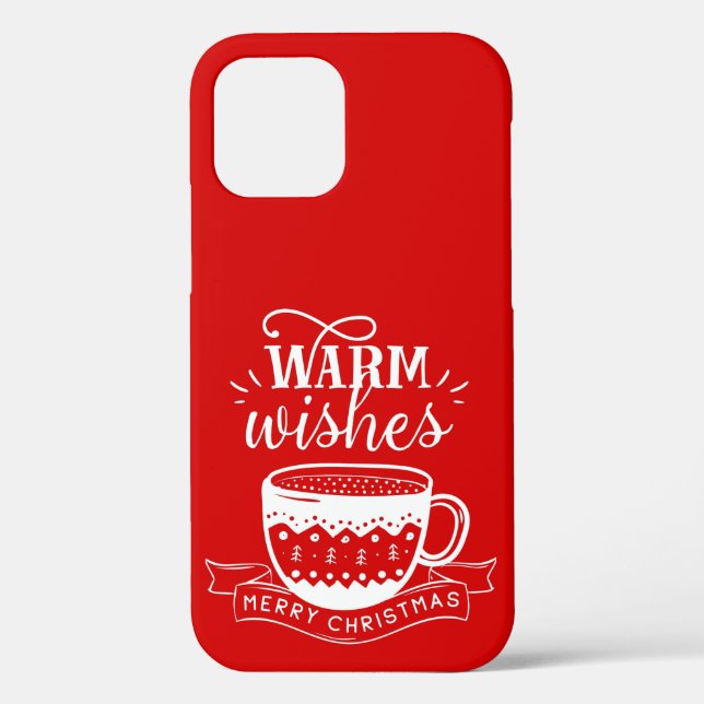 Warm Wishes Hot Cup Coffee Cocoa Red White Case-Mate iPhone Case (Back)