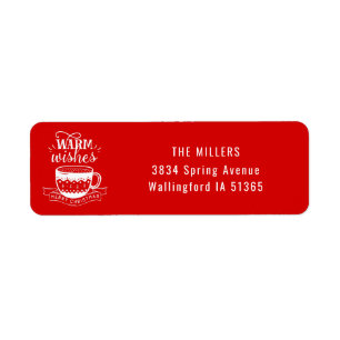 Warm Wishes Hot Cup Coffee Cocoa Red White Label