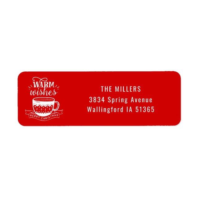 Warm Wishes Hot Cup Coffee Cocoa Red White Label (Front)