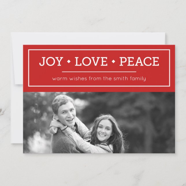 Warm Wishes Joy Love Peace Red Holiday Photo (Front)