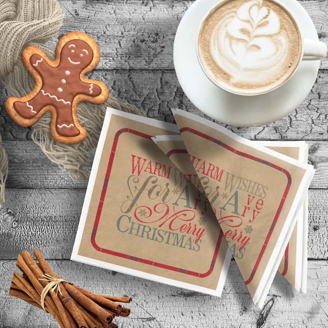 Warm Wishes Kraft & Tartan Red/Green ID589 Napkin (Creator Uploaded)