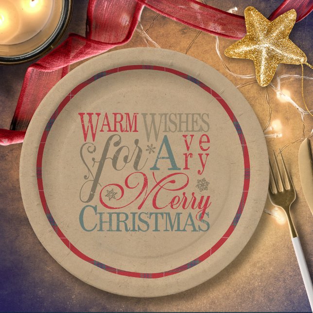 Warm Wishes Kraft & Tartan Red/Green ID589 Paper Plate (Creator Uploaded)
