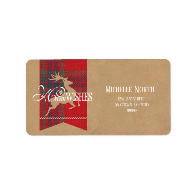 Warm Wishes Kraft & Tartan Red ID589 Label (Front)