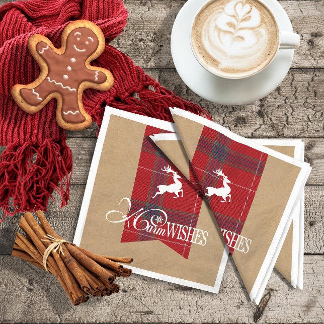 Warm Wishes Kraft & Tartan Red ID589 Napkin (Creator Uploaded)