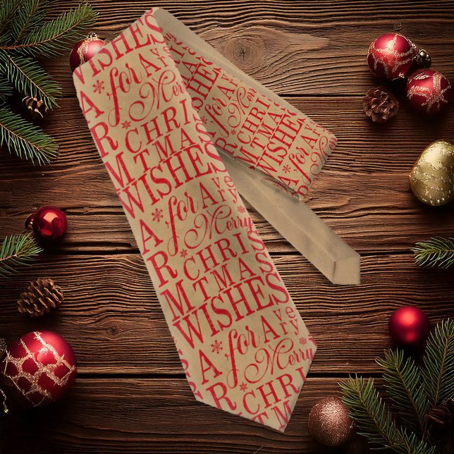 Warm Wishes Kraft Typography Red ID589 Tie (Creator Uploaded)