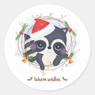 Warm wishes lettering with a cute racoon classic round sticker