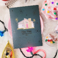 Warm Wishes Midcentury Pink House Christmas