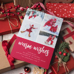 Warm Wishes | Modern Four Photo Holiday Card<br><div class="desc">Send holiday greetings to friends and family this year with this modern photo collage Christmas card design.

The photographs are for illustrative purposes and can be changed to your own.</div>