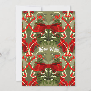 Warm Wishes Nostalgic Mistletoe & Holly Christmas Holiday Card